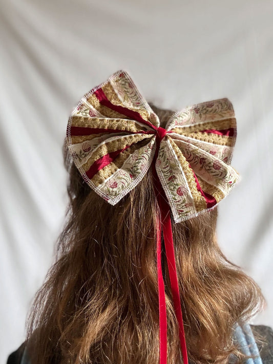 Reworked Christmas Bows; Red Bows with Velvet Ties